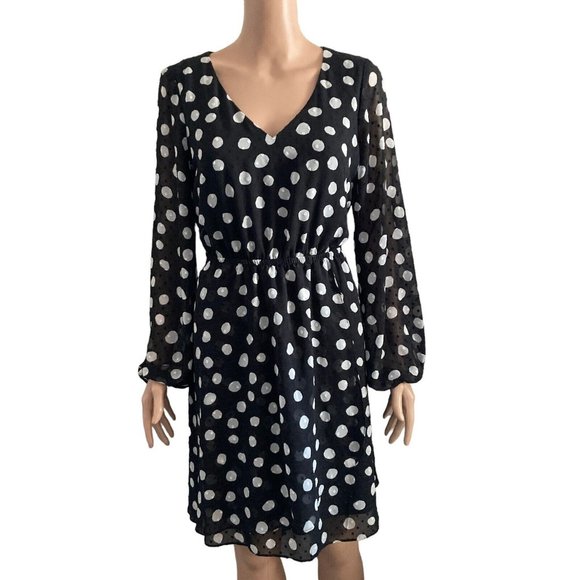 INC International Concepts Dress Womens Size 6 Polka Dots Black White Fit Flare - Picture 1 of 10
